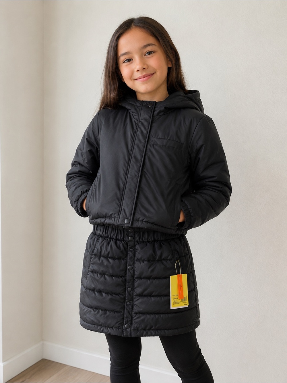 Kids Black Hooded Puffer Coat